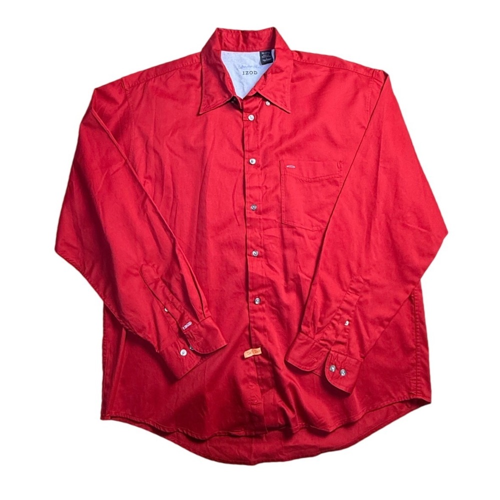 IZOD Saltwater Twill Mens Large Red Cotton Long Sleeve Button Down Shirt-2426